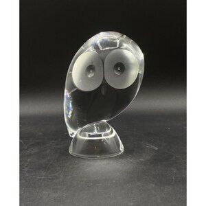 STEUBEN Glass Perched Owl Figurine Etched Eyes 5.5" Tall Vintage